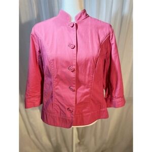 Coldwater‎ Creek Size 14 Pink Jacket 100% Cotton 3/4 Sleeve